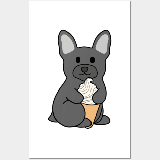 Black French Bulldog Ice Cream Posters and Art